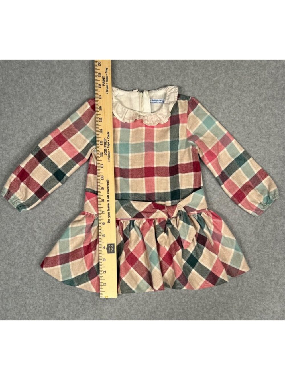 Mayoral 18 Months Girl's Plaid Checked Dress w/ Ruffle Collar Long Sleeves Pink - Picture 3 of 12